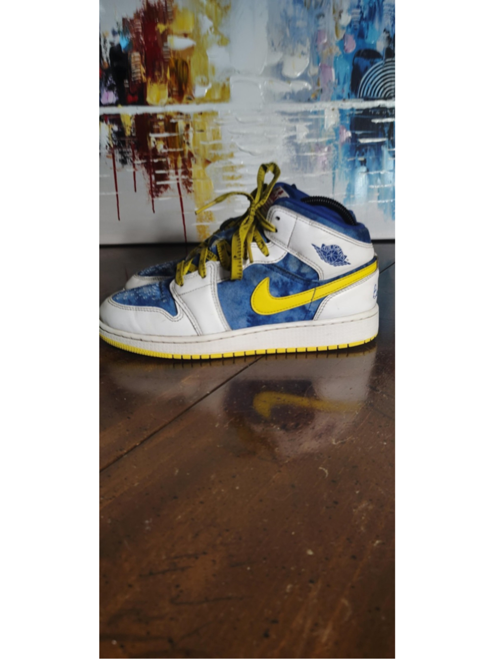 Jordan Air Jordan 1 Mid Shoes Youth Size 7Y Blue Yellow Sneakers FZ3945-100